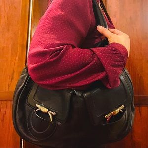 Ferragamo Leather Hobo Bag, Black